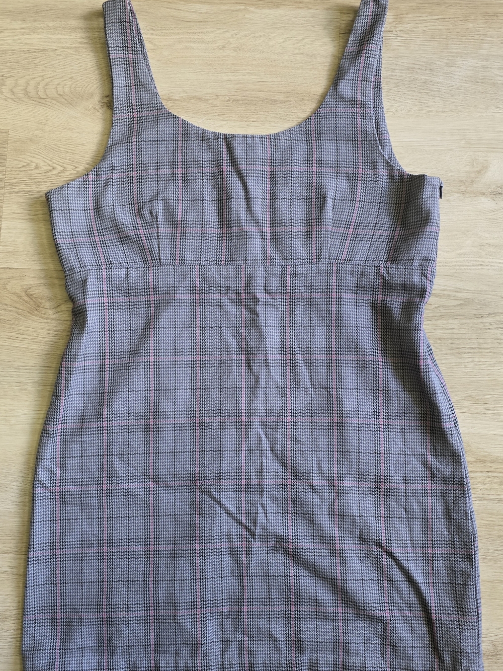 Afends Gray Checked Mini Dress with Pink Windowpane